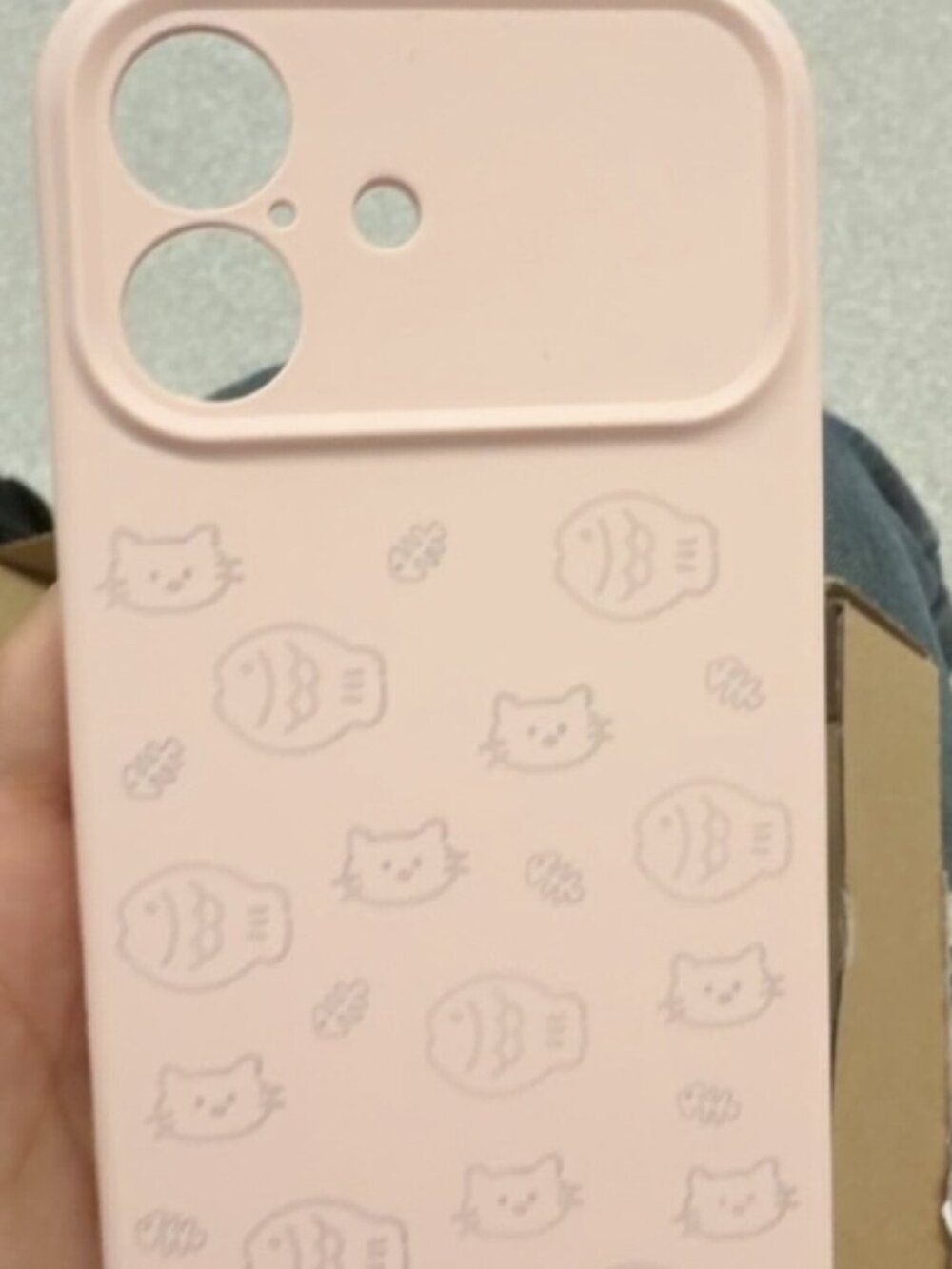 Cute Cat & Fish Blush Pink Silicone Case